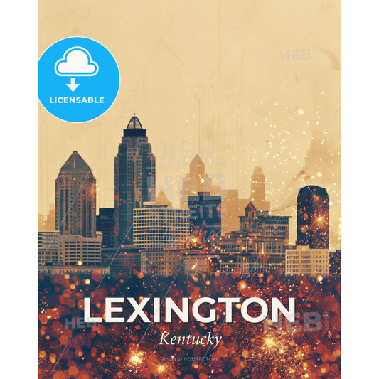 Lexington Skyline: Beige and Sparkles Composite - A city skyline with lights - Square format print template