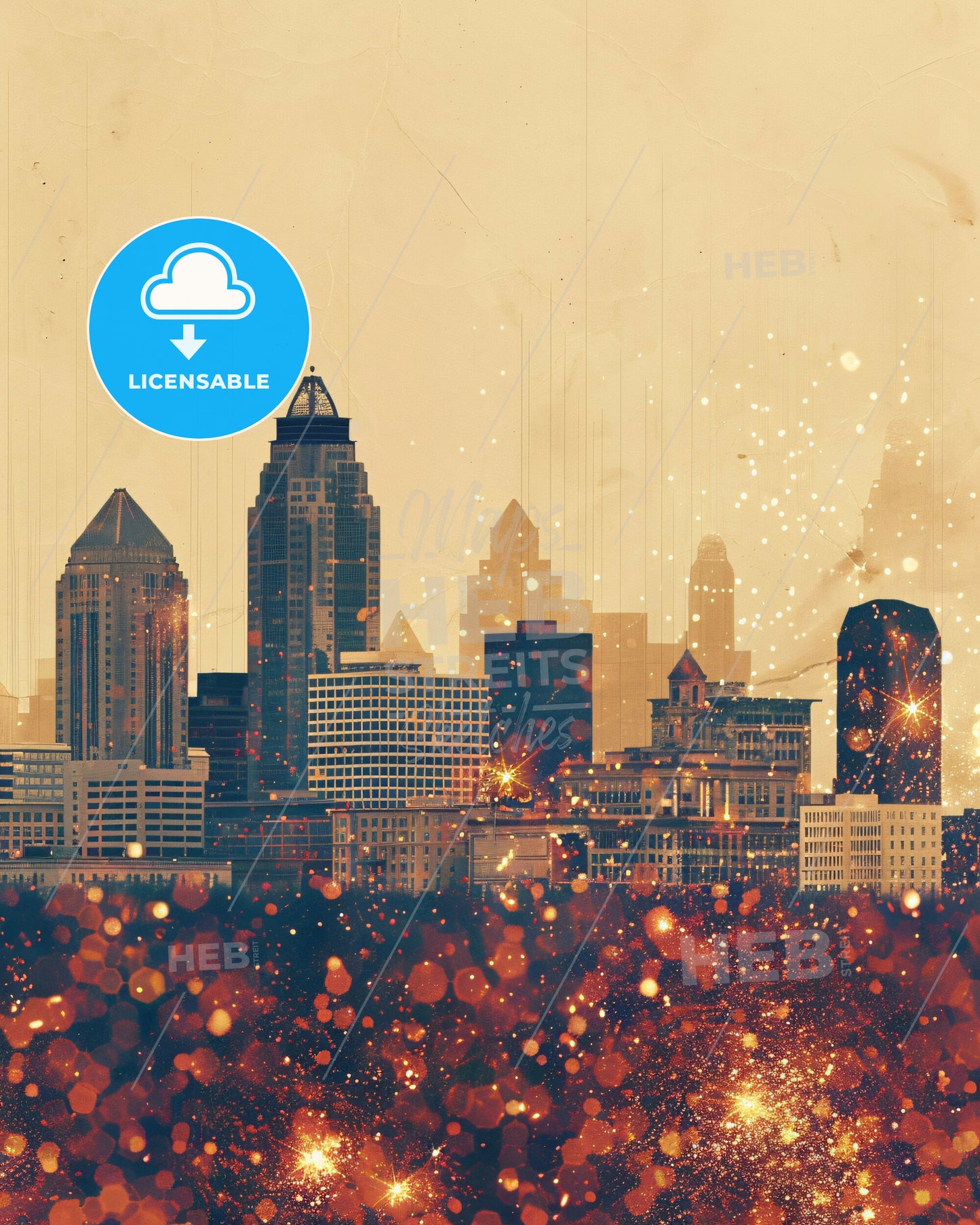 Lexington Skyline: Beige and Sparkles Composite - A city skyline with lights