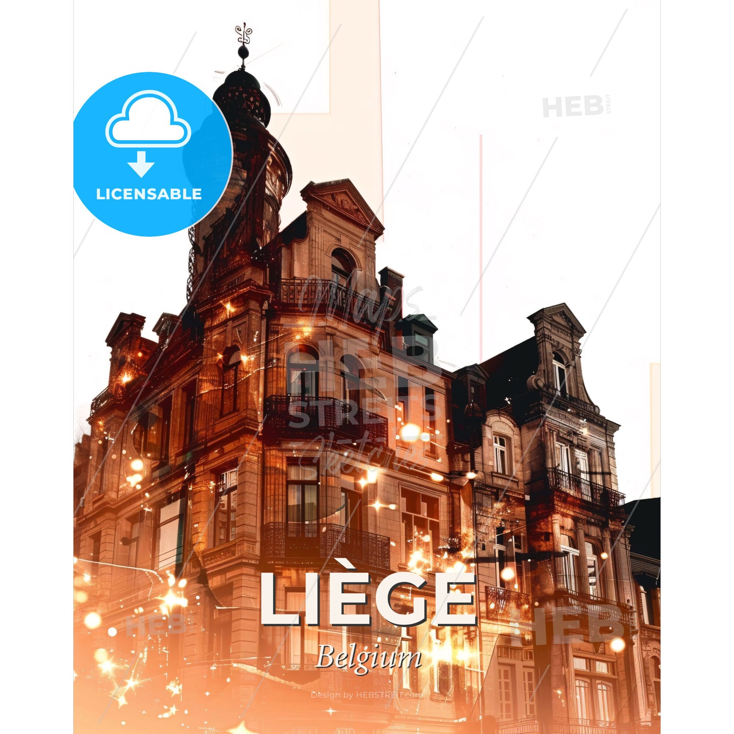 Liège Skyline Icon Silhouette Poster Art - A building with lights on the side - Square format print template