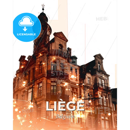 Liège Skyline Icon Silhouette Poster Art - A building with lights on the side - Square format print template