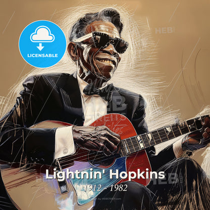Lightnin' Hopkins, 1912 - 1982, American blues guitarist - A Man In A Suit Playing A Guitar Print Template