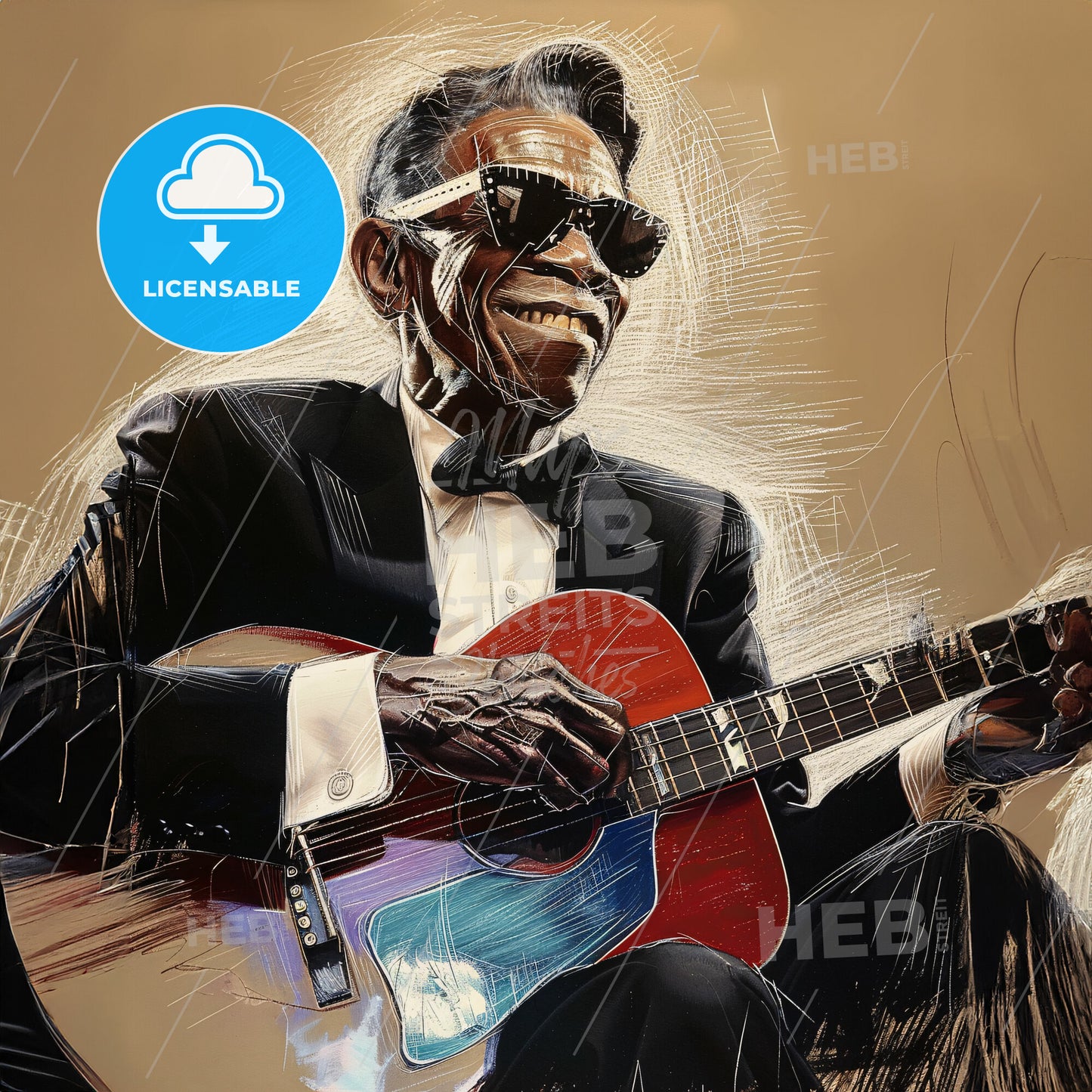 Lightnin' Hopkins, 1912 - 1982, American blues guitarist - A Man In A Suit Playing A Guitar