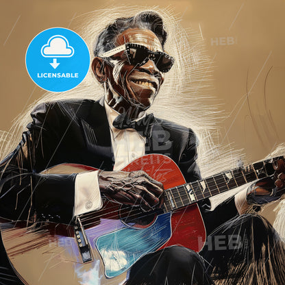 Lightnin' Hopkins, 1912 - 1982, American blues guitarist - A Man In A Suit Playing A Guitar