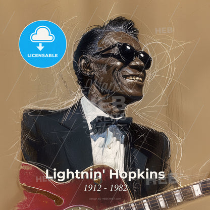 Lightnin' Hopkins, 1912 - 1982, American blues guitarist - A Man In A Suit And Sunglasses With A Guitar Print Template