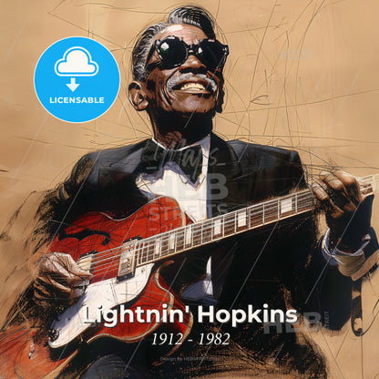Lightnin' Hopkins, 1912 - 1982, American blues guitarist - A Man In A Tuxedo Playing A Guitar Print Template