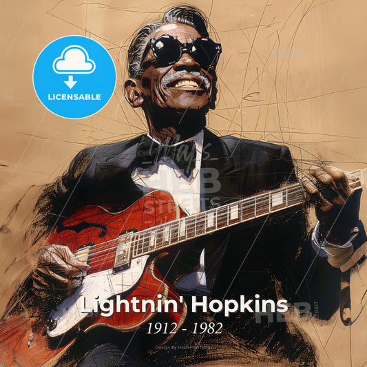 Lightnin' Hopkins, 1912 - 1982, American blues guitarist - A Man In A Tuxedo Playing A Guitar Print Template