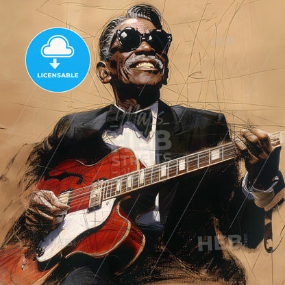 Lightnin' Hopkins, 1912 - 1982, American blues guitarist - A Man In A Tuxedo Playing A Guitar