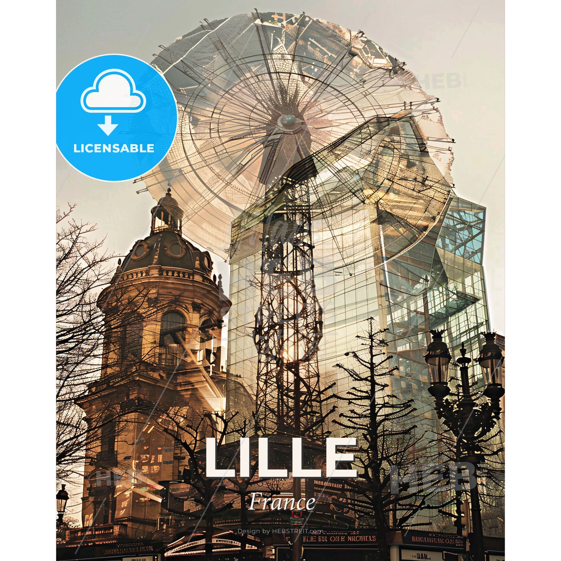 Lille Skyline Double Exposure Composite Poster Art - A ferris wheel and a building - Square format print template
