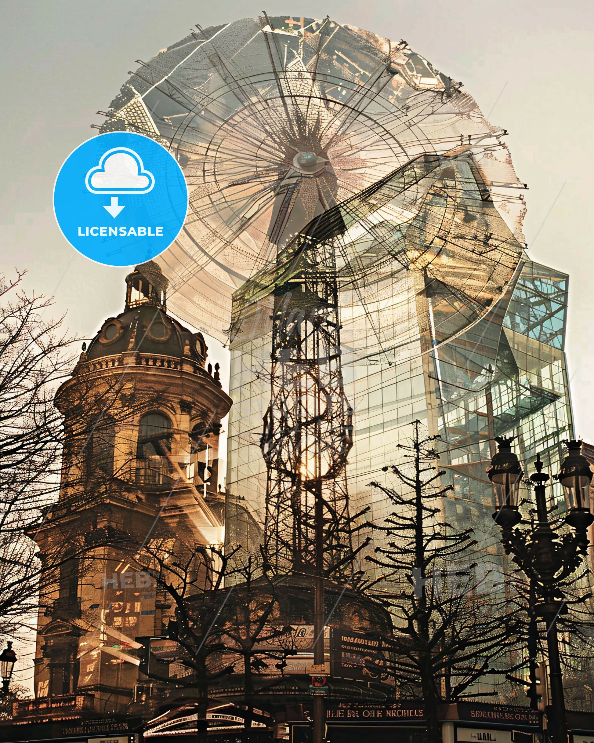Lille Skyline Double Exposure Composite Poster Art - A ferris wheel and a building