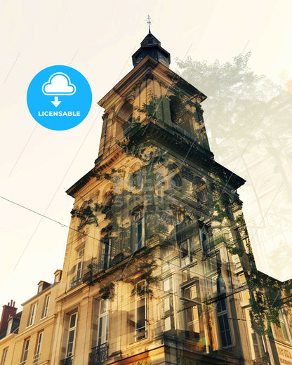 Lille Skyline Art: Iconic Composite Poster - A building with a bell tower