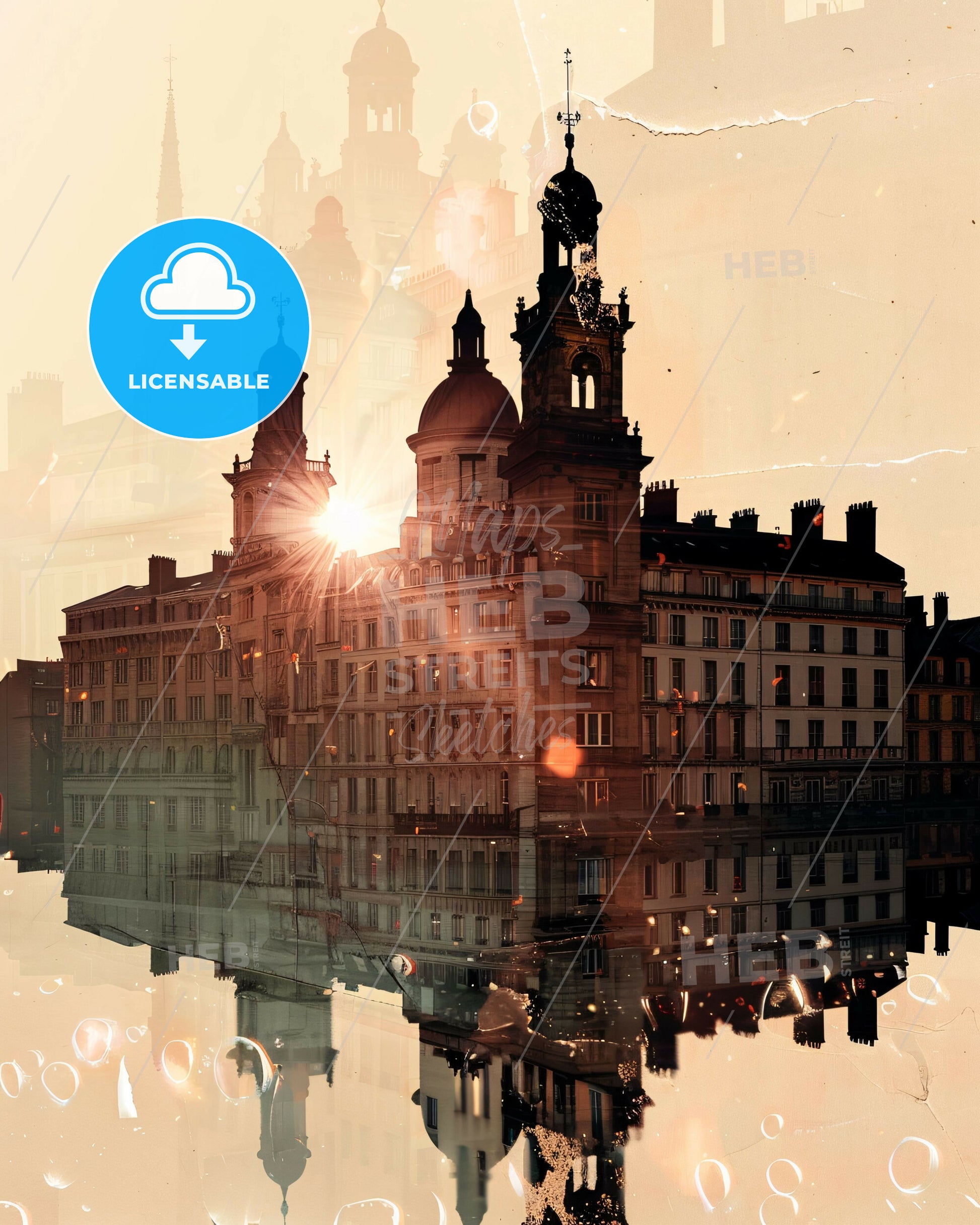 Lille Skyline Composite Art Poster - A building with towers and a body of water