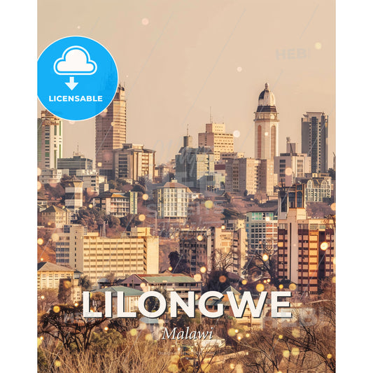 Lilongwe Skyline Composite Art Poster in Local Colors - A city skyline with many tall buildings - Square format print template
