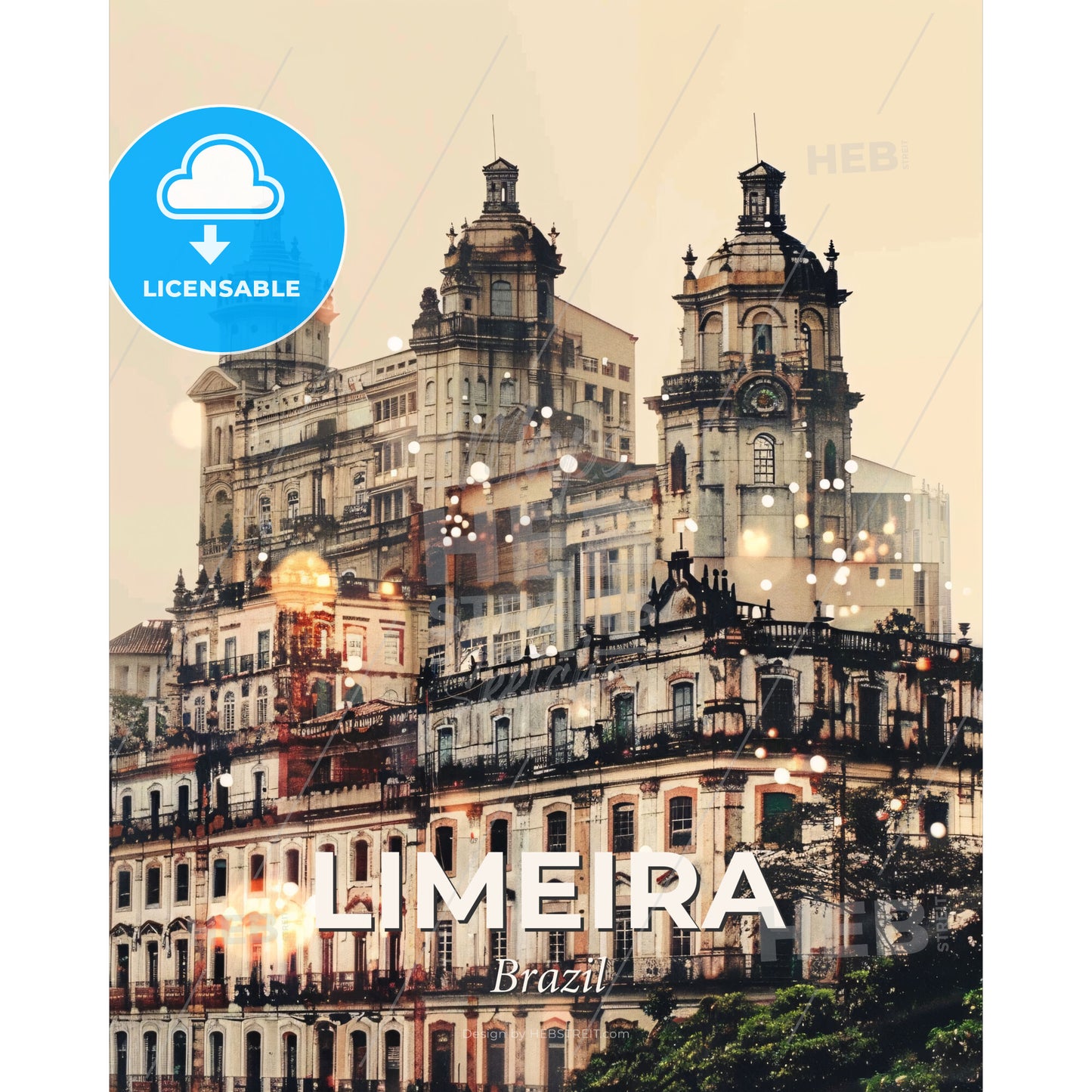Limeira Urban Skyline Composite Art Print - A large building with many towers - Square format print template