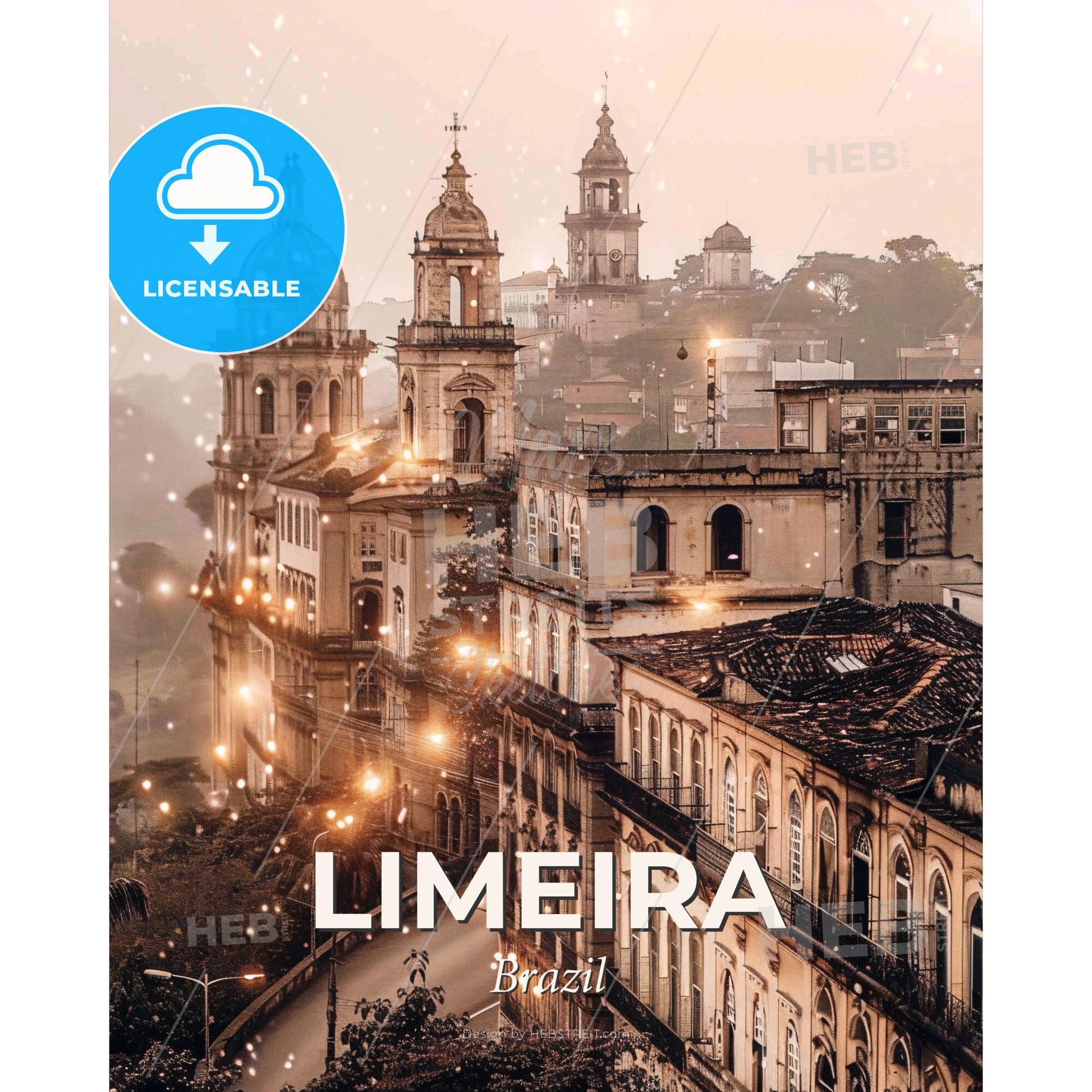 Limeira: City Charm in a Radiant Composite - A city with many buildings - Square format print template