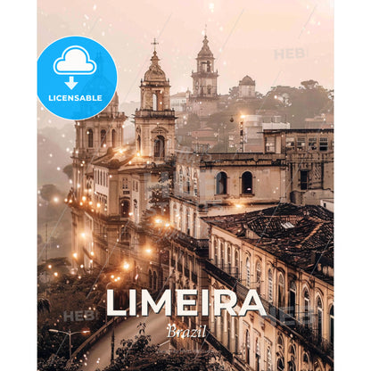 Limeira: City Charm in a Radiant Composite - A city with many buildings - Square format print template
