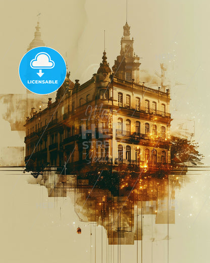 Limeira Skyline Cityscape Art Poster - A building with a tower and a clock tower