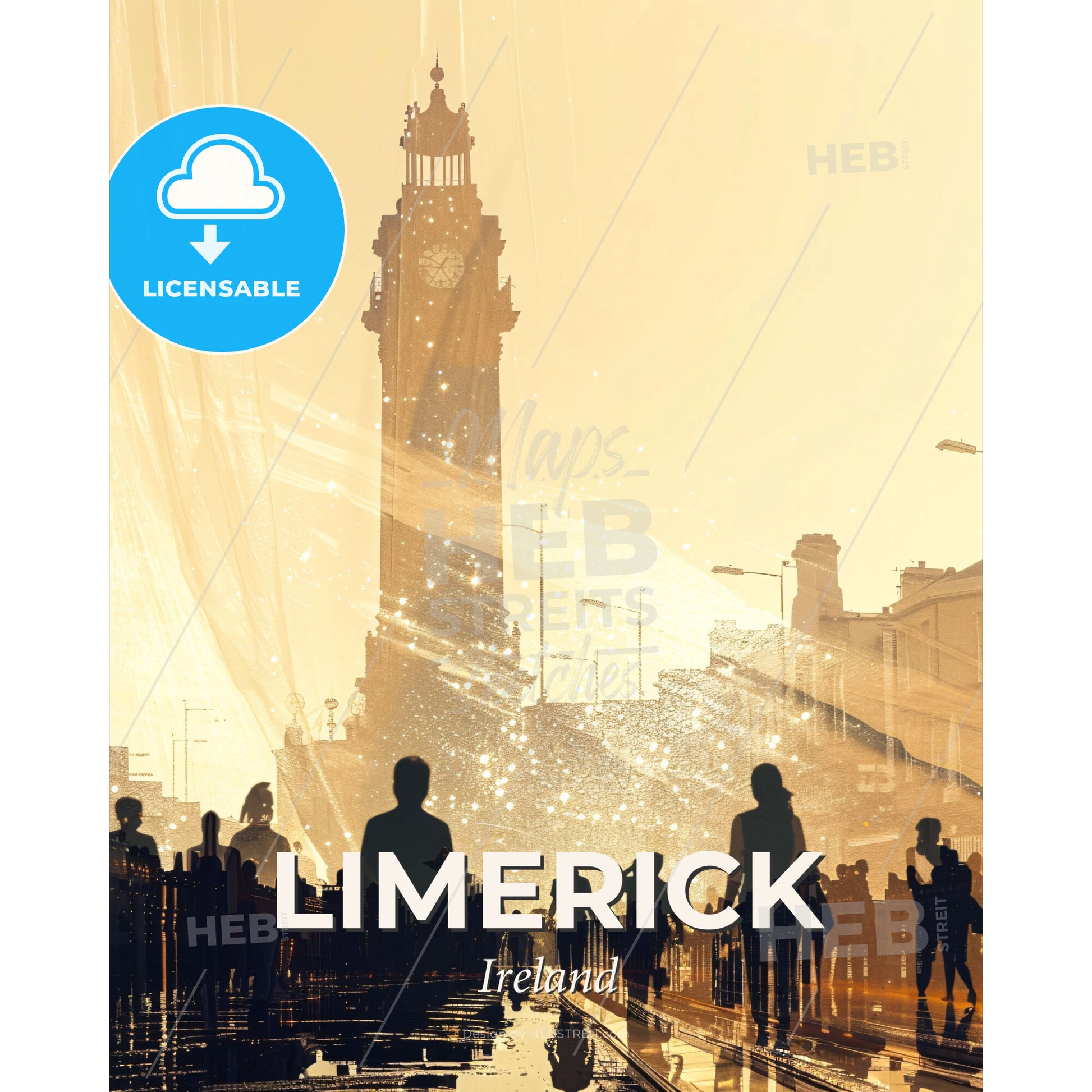 Limerick City Skyline Tapestry Wall Art - A group of people walking in a city - Square format print template