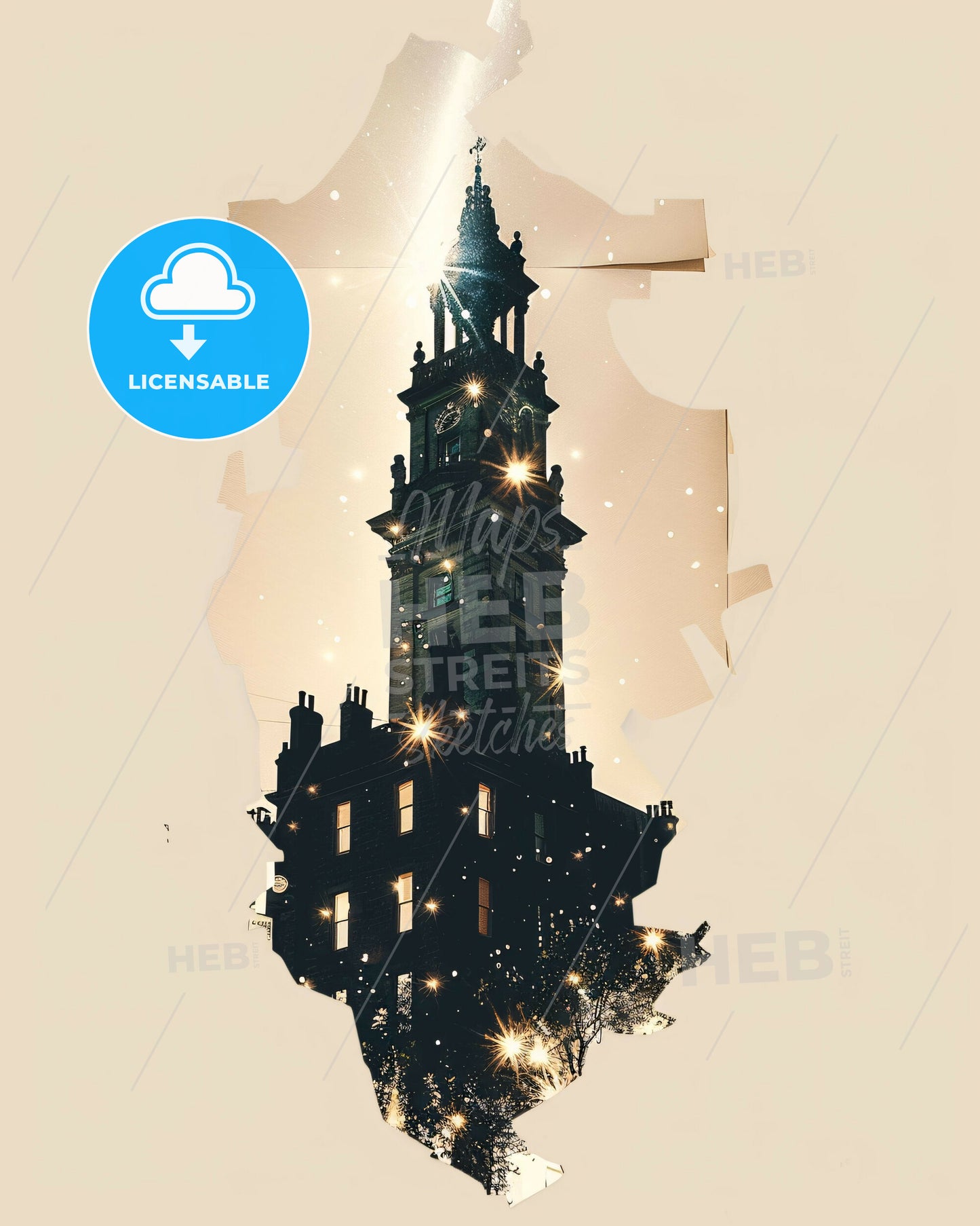 Limerick Skyline Wonders in Beige Composite - A building with a tower and lights