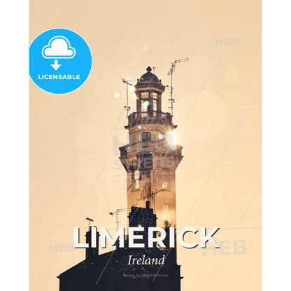 Limerick City Lights Sparkles Art Poster - A tower with a light on top - Square format print template