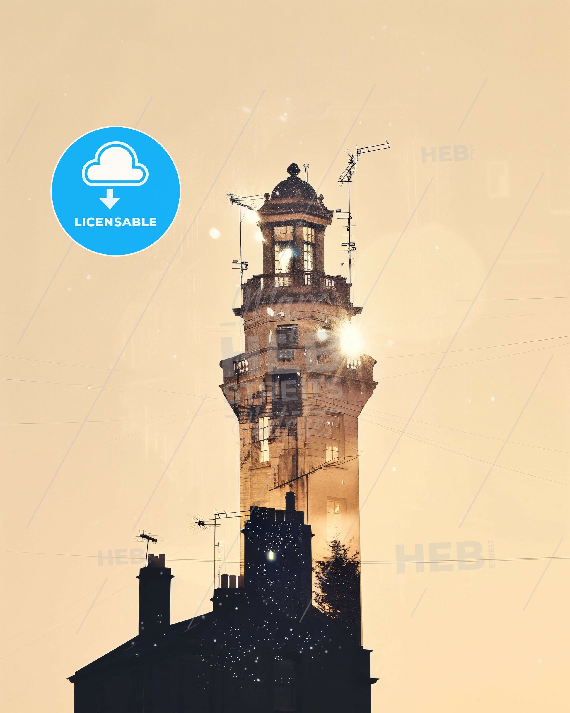 Limerick City Lights Sparkles Art Poster - A tower with a light on top