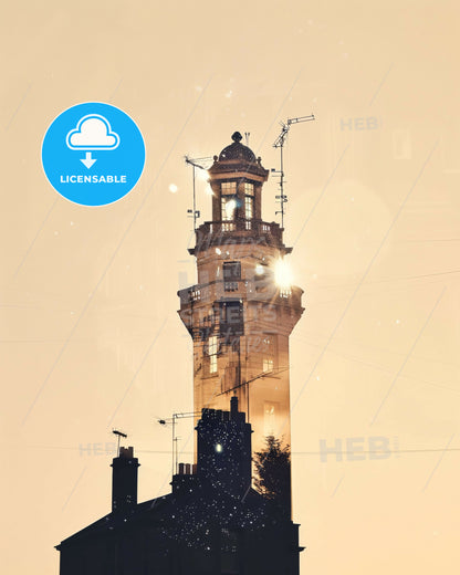 Limerick City Lights Sparkles Art Poster - A tower with a light on top