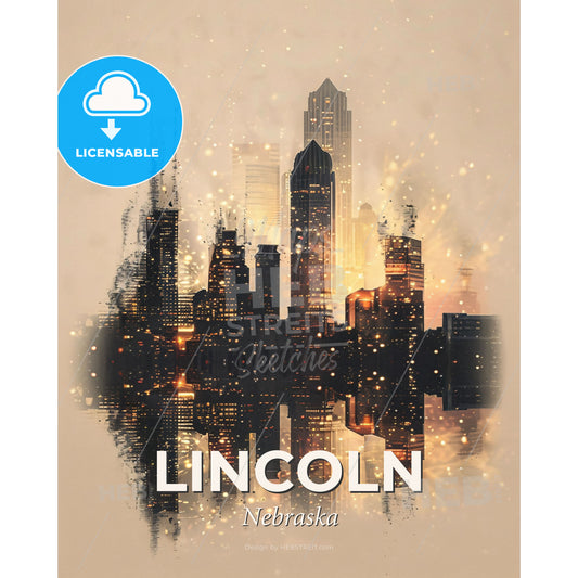 Lincoln Skyline Sparkle Composite Poster - A city skyline with lights reflecting on it - Square format print template