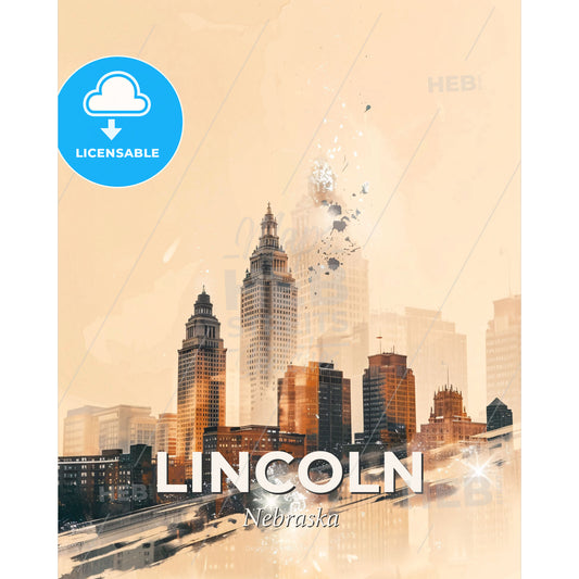 Lincoln Skyline Nebraska Cityscape Double Exposure Art - A city skyline with many tall buildings - Square format print template