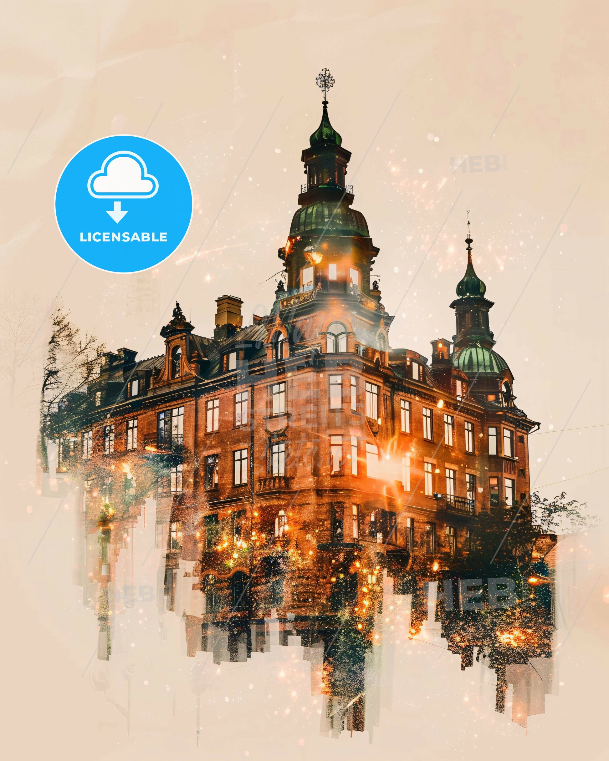 Linköping Skyline Double Exposure Poster Art - A building with a tower