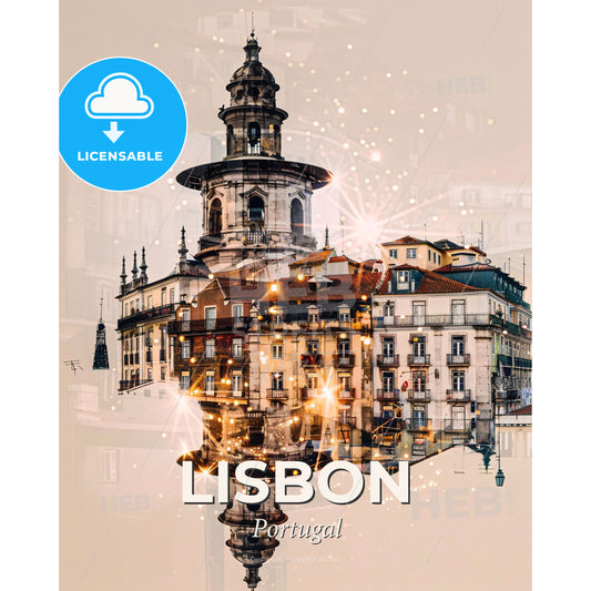 Lisbon Skylines Cityscape Skyline Architecture - A building with a tower and a tower - Square format print template