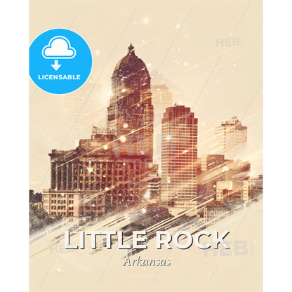 Little Rock Cityscape: Icons and Architecture on Beige - A city with snow falling - Square format print template