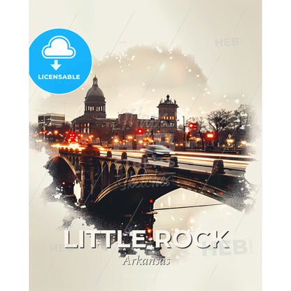 Little Rock Cityscape Double Exposure Poster Art - A bridge with cars on it and a building in the background - Square format print template