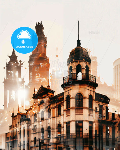 Liuzhou: Day and Night Skyline Art - A double exposure of a building