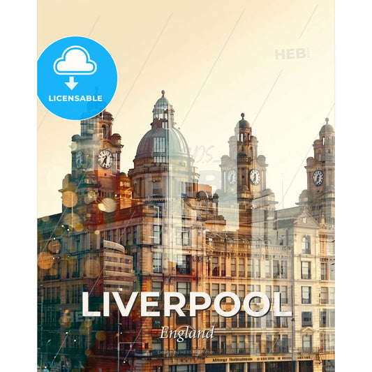 Liverpool Pastel Skyline Double Exposure Poster - A city with many buildings - Square format print template