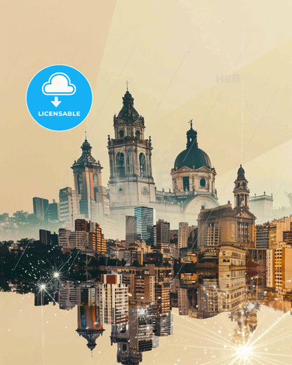 Lleida Skyline Double Exposure Composite Art - A city with a large building