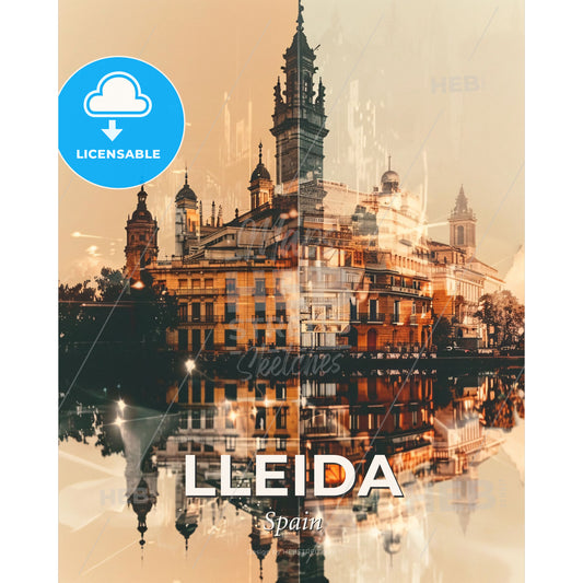 Lleida Skyline Art: City Charms on Canvas - A building with a tower and a tower on the side of it - Square format print template