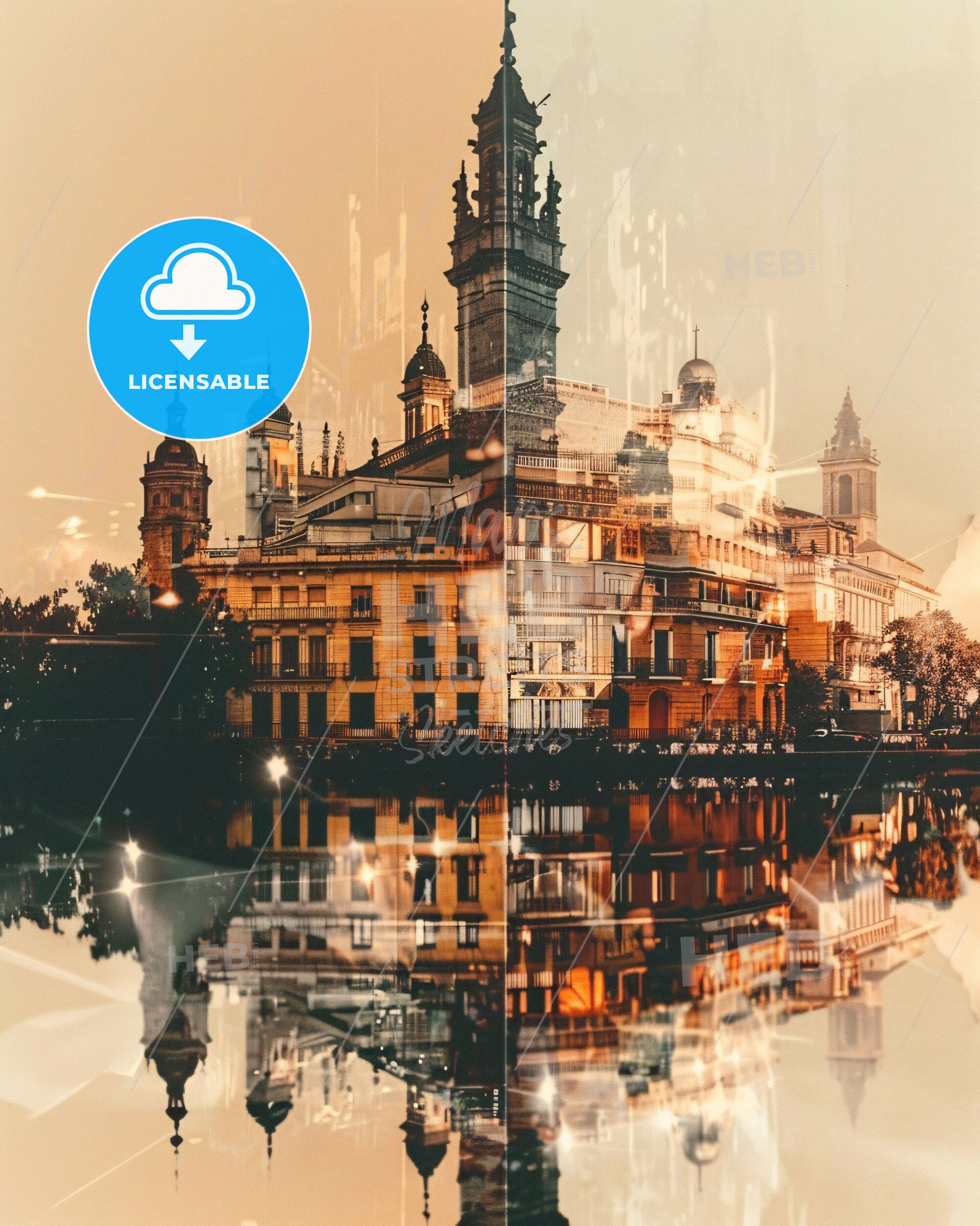 Lleida Skyline Art: City Charms on Canvas - A building with a tower and a tower on the side of it