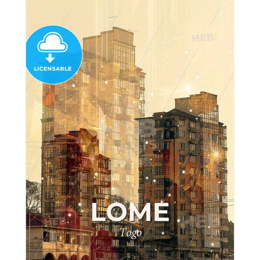 LomeTogo Cityscape Art Poster BrightBeige - A multiple buildings with many windows - Square format print template