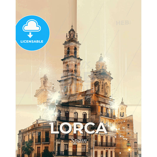 Lorca City Skyline Silhouette Poster Art - A building with a tower - Square format print template