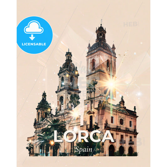 Lorca City Hall, Where Culture Meets Heritage - A building with a tower and palm trees - Square format print template