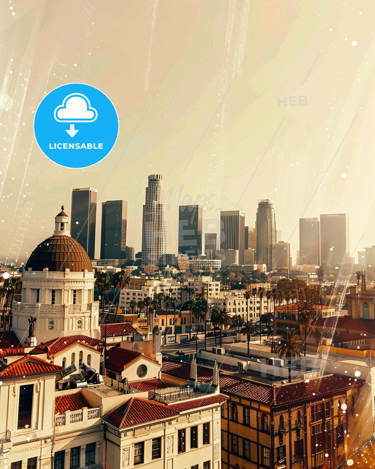 Los Angeles Double Exposure Cityscape Poster - A city with many buildings and a city skyline