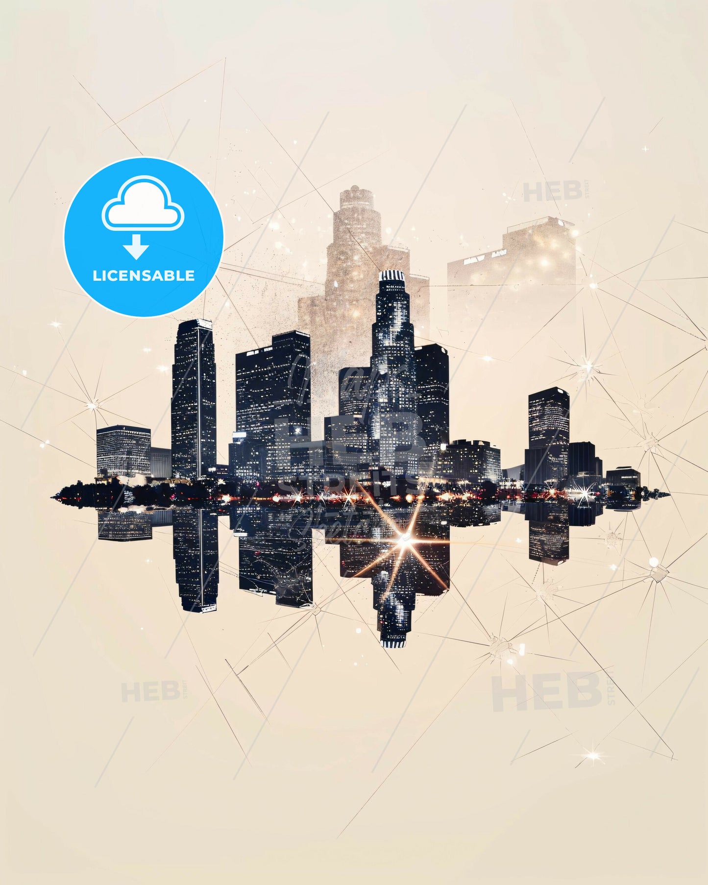 LA City Skyline: Iconic Architecture & Pastel Dreams - A city skyline with lights reflecting in water