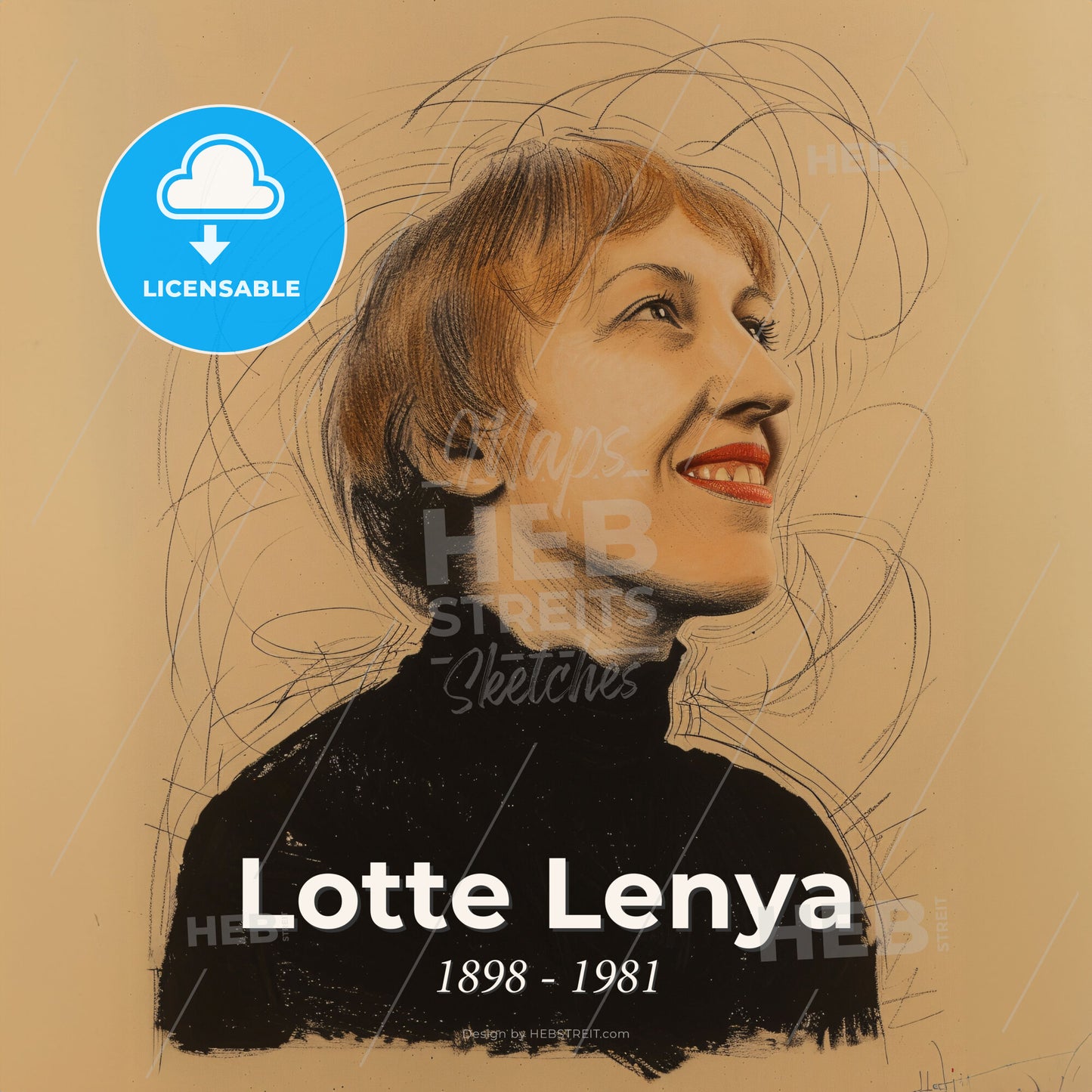Lotte Lenya, 1898 - 1981, Austrian-German actress and singer - A Drawing Of A Woman Smiling Print Template