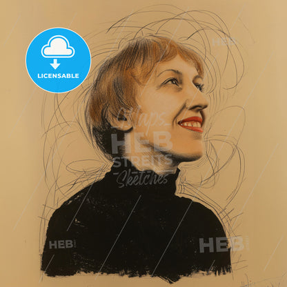 Lotte Lenya, 1898 - 1981, Austrian-German actress and singer - A Drawing Of A Woman Smiling