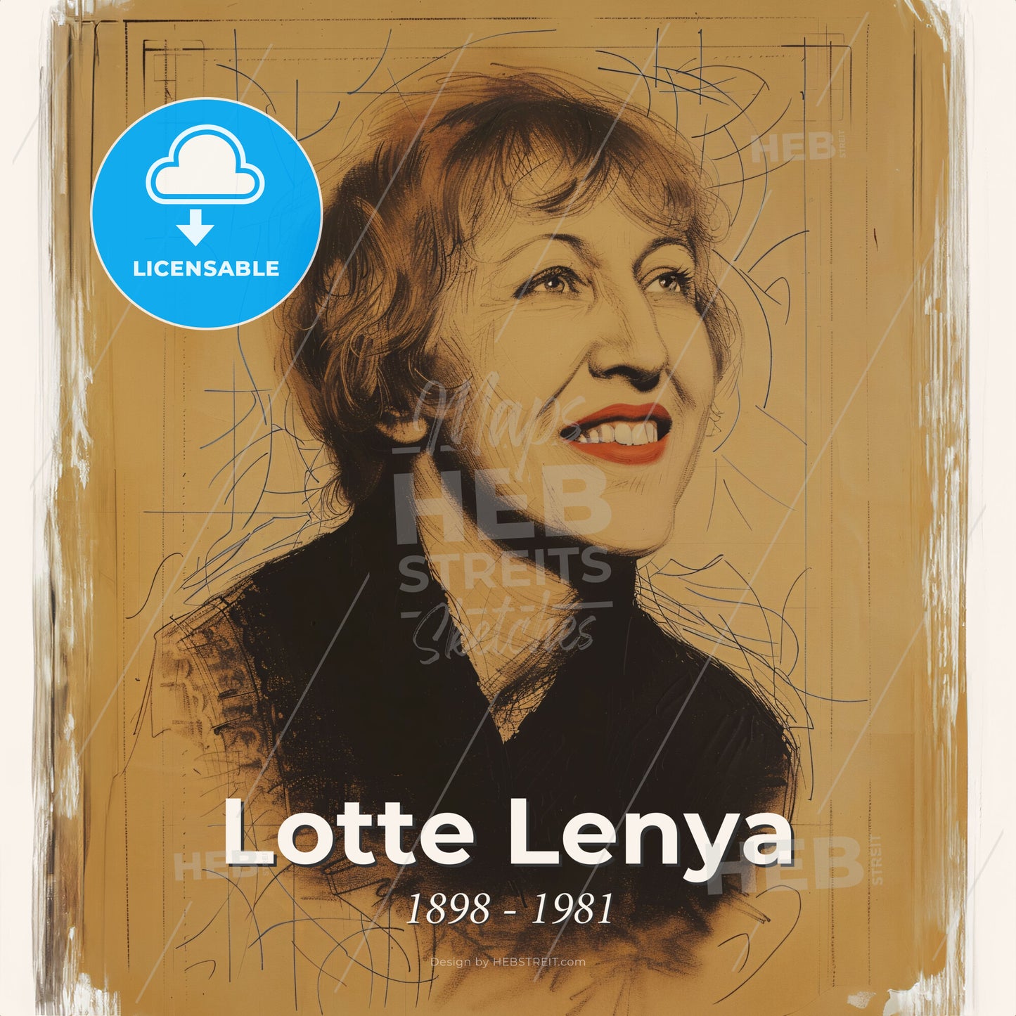 Lotte Lenya, 1898 - 1981, Austrian-German actress and singer - A Drawing Of A Woman Smiling Print Template