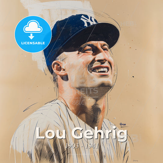 Lou Gehrig, 1903 - 1941, American baseball player - A Man Wearing A Baseball Cap Print Template