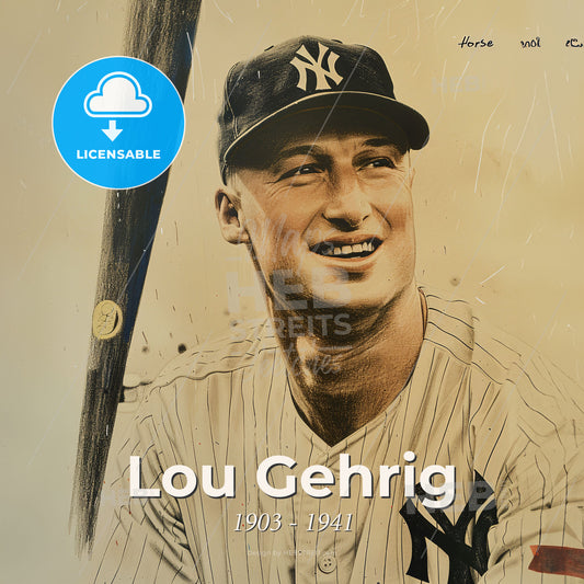 Lou Gehrig, 1903 - 1941, American baseball player - A Baseball Player Holding A Bat Print Template