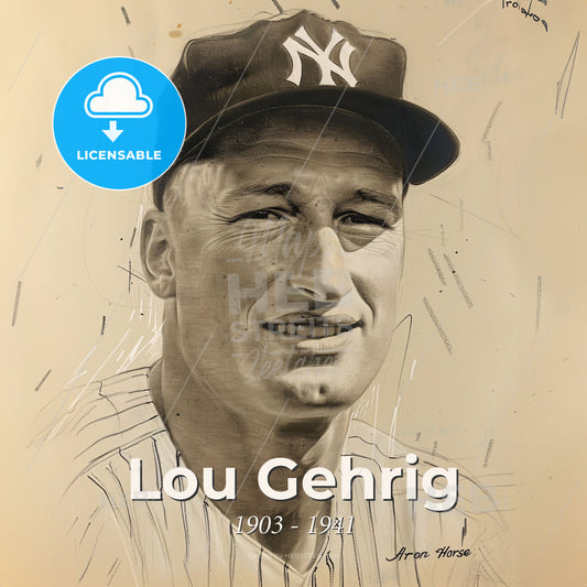 Lou Gehrig, 1903 - 1941, American baseball player - A Portrait Of A Man Wearing A Baseball Cap Print Template