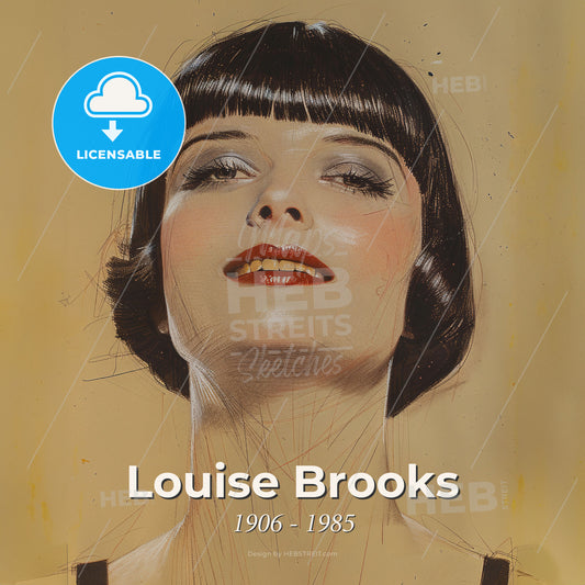Louise Brooks, 1906 - 1985, American actress - A Woman With Short Black Hair And Red Lipstick Print Template