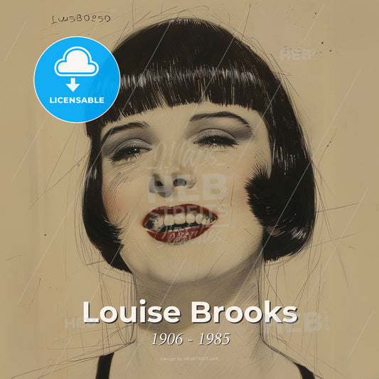 Louise Brooks, 1906 - 1985, American actress - A Woman With Short Hair And Red Lipstick Smiling Print Template