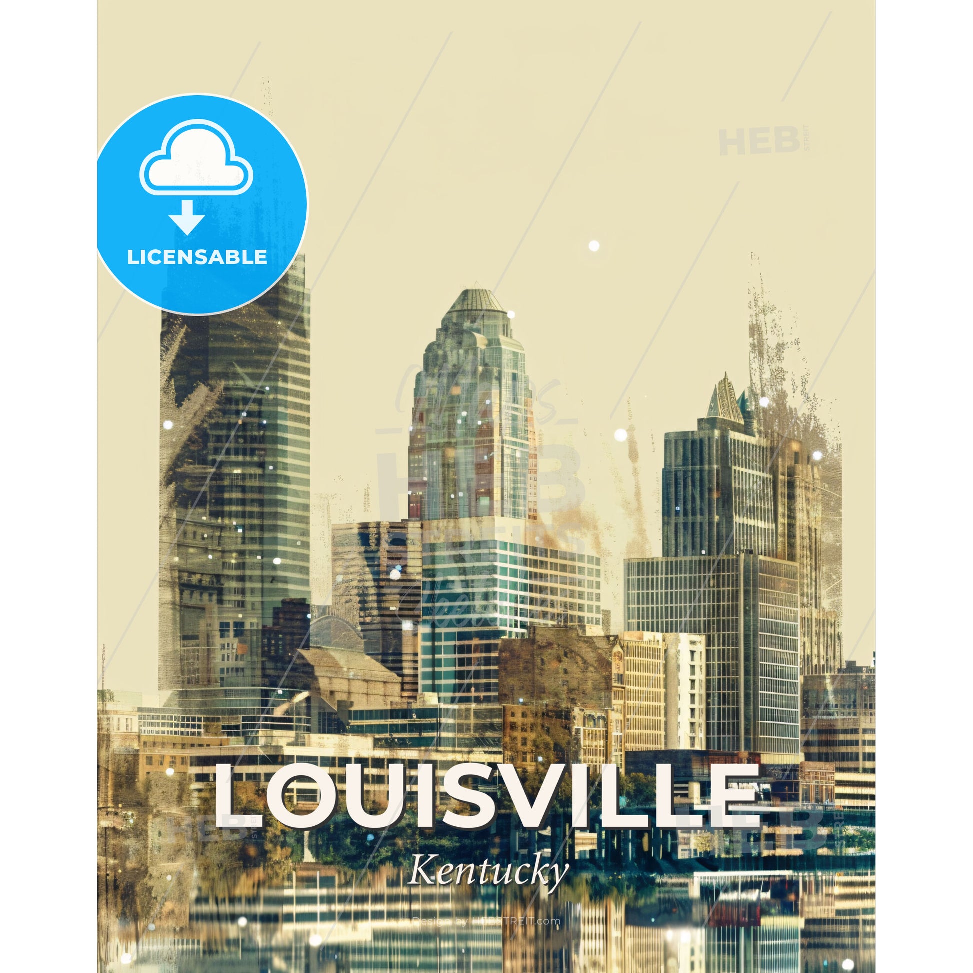 Louisville Kentucky City Skyline Fairytale Poster - A city skyline with many tall buildings - Square format print template